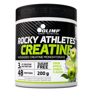 Olimp Rocky Athletes Creatine Sour Apple Punch Flavour 200g Front of Tub