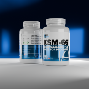 HR Labs KSM-66 Ashwagandha - Front and Rear of Tub